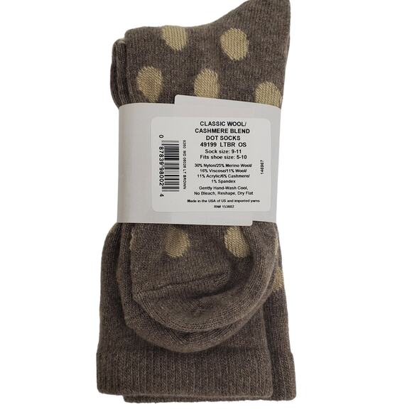 Garnet Hill Dot Socks Size 9-11 Warm Cozy Cashmere Blend Soft Crew Taupe Cream - Picture 3 of 6